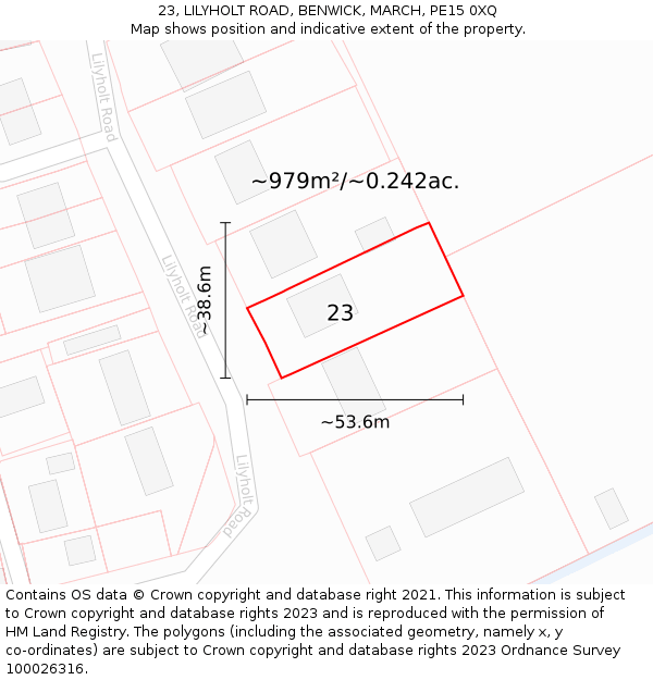 23, LILYHOLT ROAD, BENWICK, MARCH, PE15 0XQ: Plot and title map