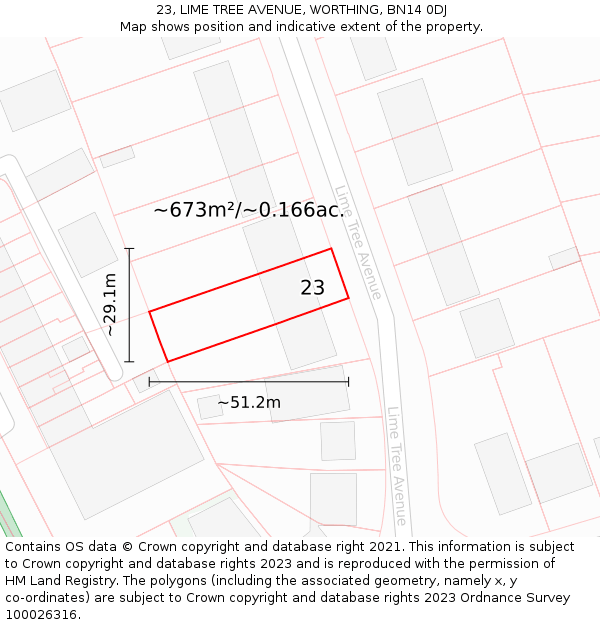23, LIME TREE AVENUE, WORTHING, BN14 0DJ: Plot and title map