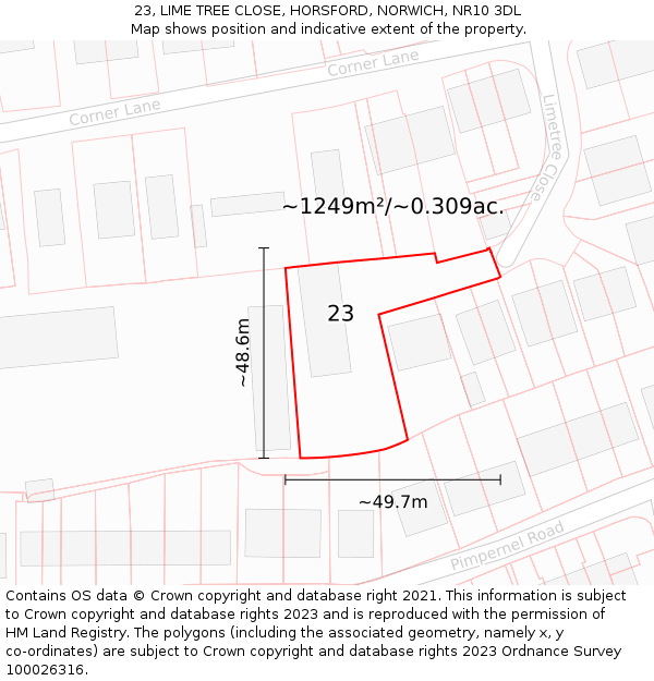 23, LIME TREE CLOSE, HORSFORD, NORWICH, NR10 3DL: Plot and title map