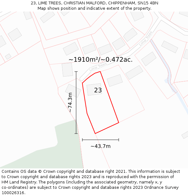 23, LIME TREES, CHRISTIAN MALFORD, CHIPPENHAM, SN15 4BN: Plot and title map