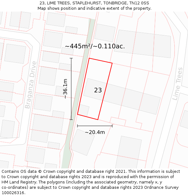 23, LIME TREES, STAPLEHURST, TONBRIDGE, TN12 0SS: Plot and title map