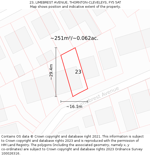 23, LIMEBREST AVENUE, THORNTON-CLEVELEYS, FY5 5AT: Plot and title map