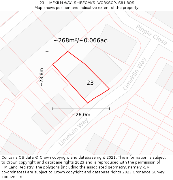 23, LIMEKILN WAY, SHIREOAKS, WORKSOP, S81 8QS: Plot and title map