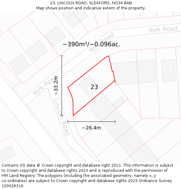 23, LINCOLN ROAD, SLEAFORD, NG34 8AB: Plot and title map