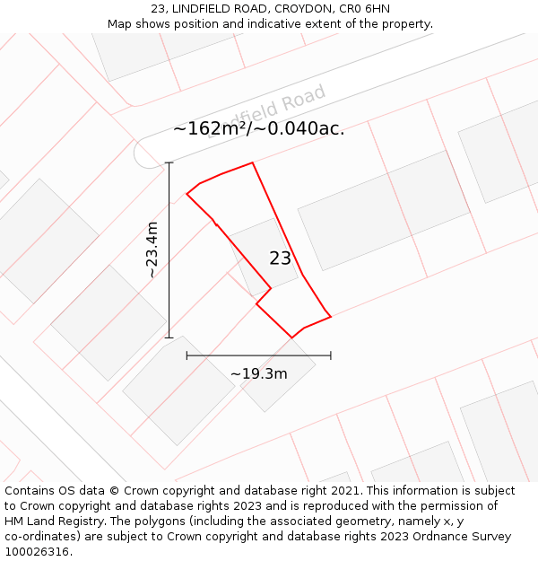 23, LINDFIELD ROAD, CROYDON, CR0 6HN: Plot and title map