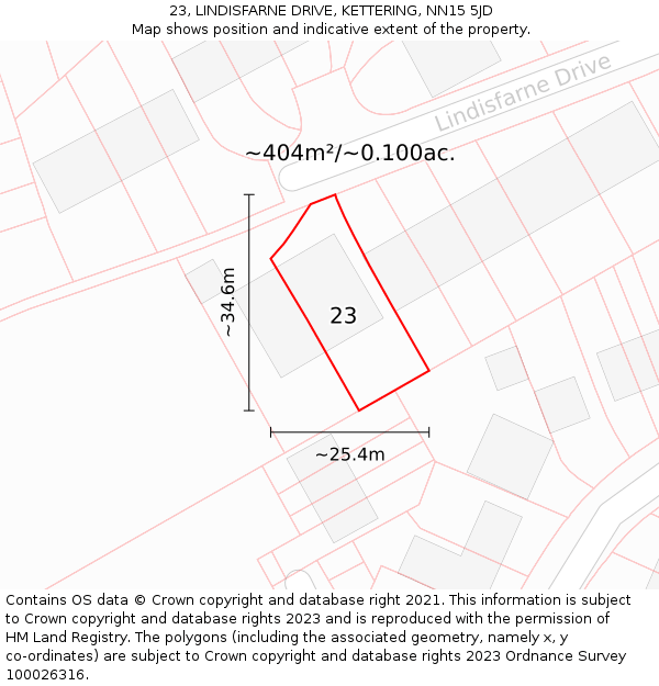 23, LINDISFARNE DRIVE, KETTERING, NN15 5JD: Plot and title map