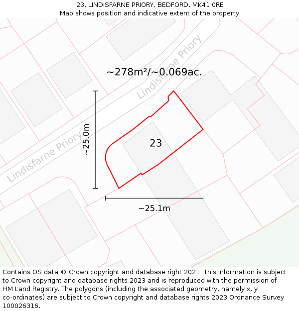 23, LINDISFARNE PRIORY, BEDFORD, MK41 0RE: Plot and title map