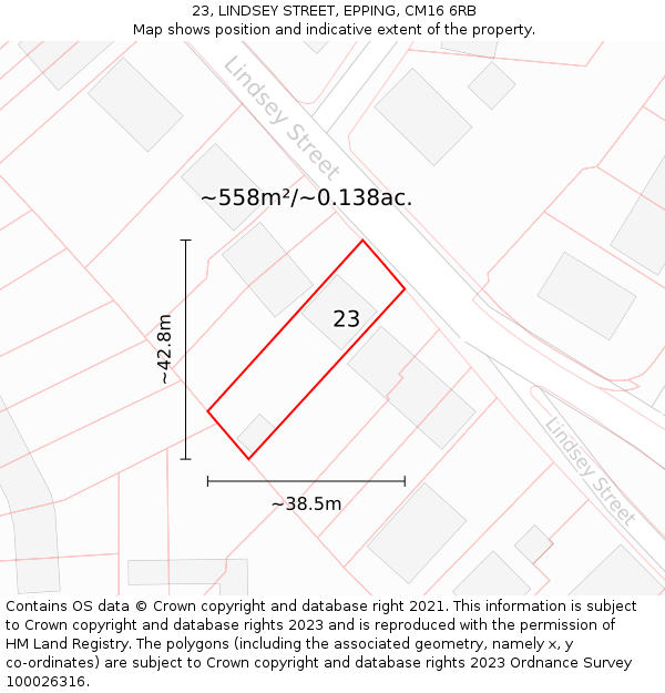 23, LINDSEY STREET, EPPING, CM16 6RB: Plot and title map