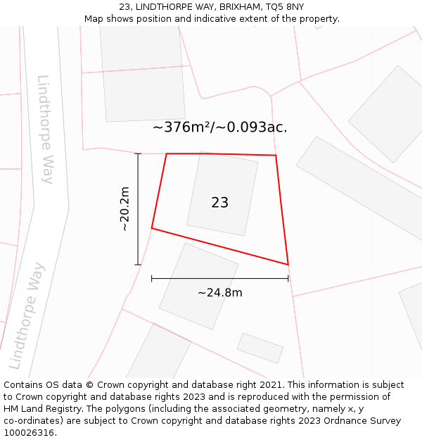 23, LINDTHORPE WAY, BRIXHAM, TQ5 8NY: Plot and title map