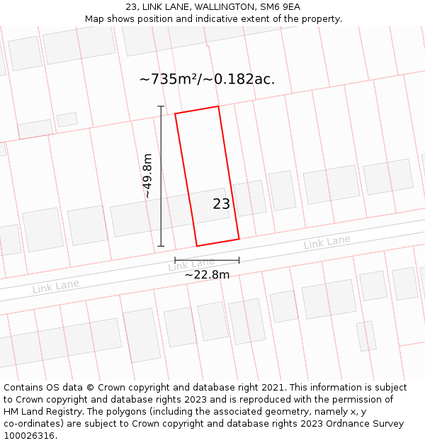 23, LINK LANE, WALLINGTON, SM6 9EA: Plot and title map