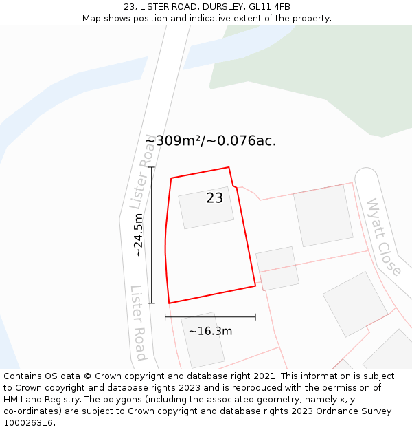 23, LISTER ROAD, DURSLEY, GL11 4FB: Plot and title map