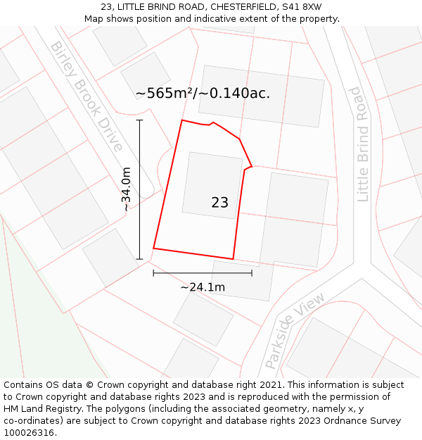 23, LITTLE BRIND ROAD, CHESTERFIELD, S41 8XW: Plot and title map