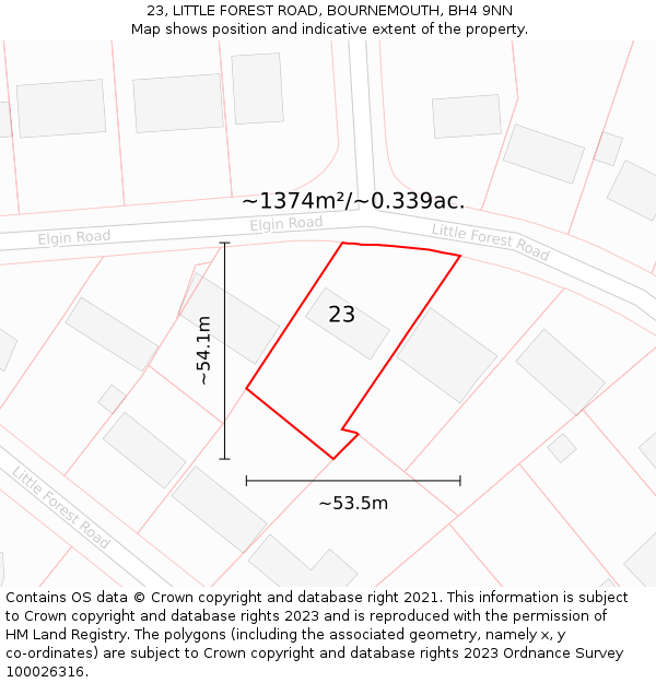 23, LITTLE FOREST ROAD, BOURNEMOUTH, BH4 9NN: Plot and title map