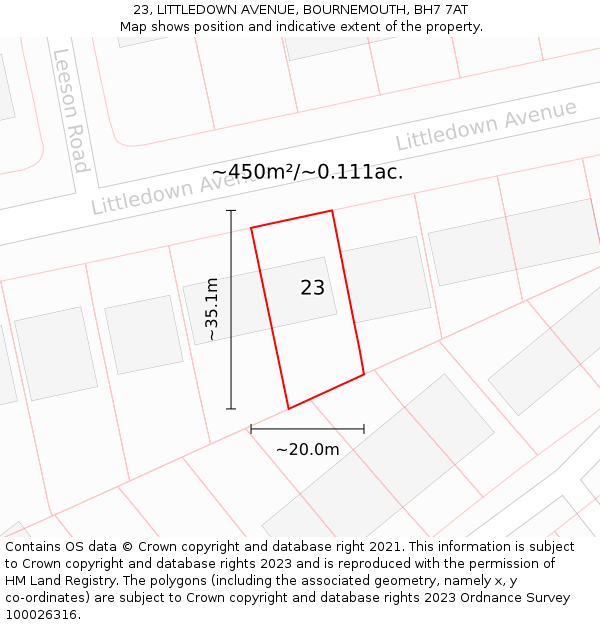 23, LITTLEDOWN AVENUE, BOURNEMOUTH, BH7 7AT: Plot and title map