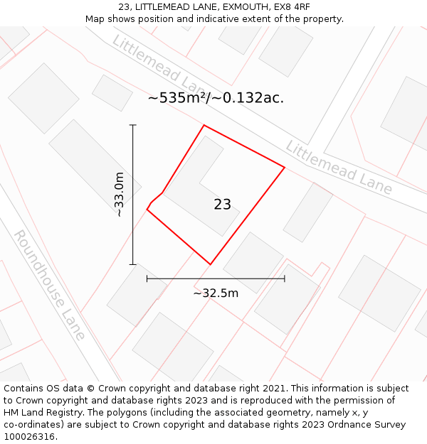 23, LITTLEMEAD LANE, EXMOUTH, EX8 4RF: Plot and title map