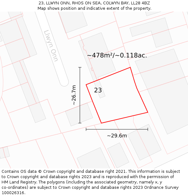 23, LLWYN ONN, RHOS ON SEA, COLWYN BAY, LL28 4BZ: Plot and title map