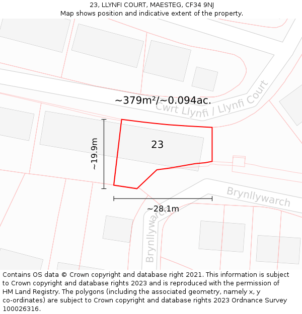 23, LLYNFI COURT, MAESTEG, CF34 9NJ: Plot and title map