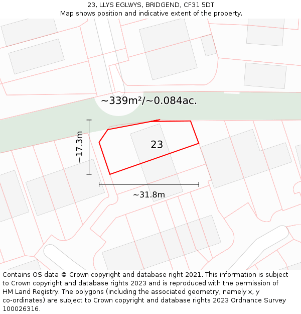 23, LLYS EGLWYS, BRIDGEND, CF31 5DT: Plot and title map