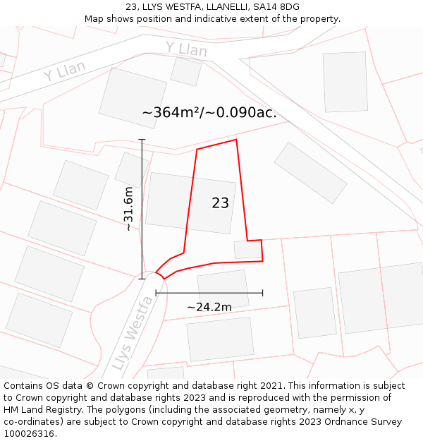 23, LLYS WESTFA, LLANELLI, SA14 8DG: Plot and title map