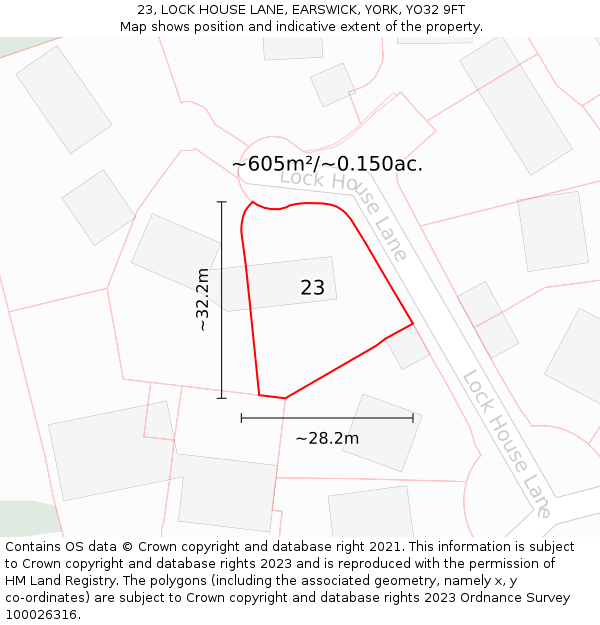 23, LOCK HOUSE LANE, EARSWICK, YORK, YO32 9FT: Plot and title map
