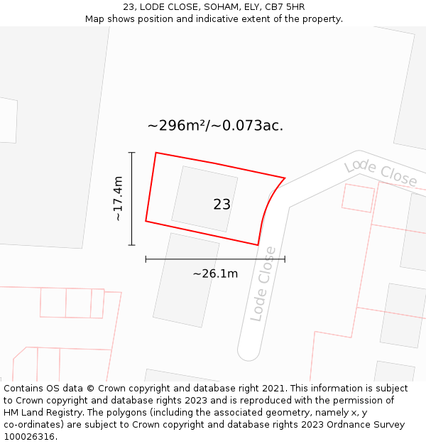 23, LODE CLOSE, SOHAM, ELY, CB7 5HR: Plot and title map