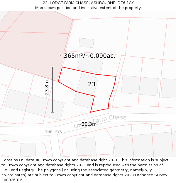 23, LODGE FARM CHASE, ASHBOURNE, DE6 1GY: Plot and title map