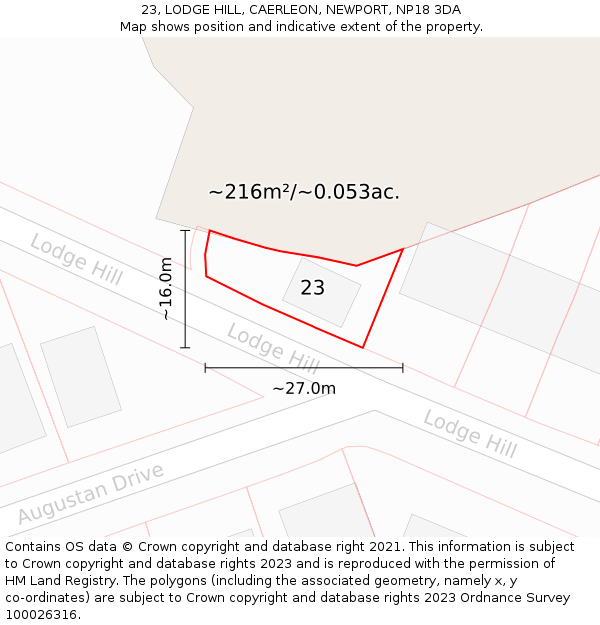 23, LODGE HILL, CAERLEON, NEWPORT, NP18 3DA: Plot and title map