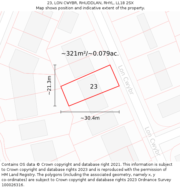 23, LON CWYBR, RHUDDLAN, RHYL, LL18 2SX: Plot and title map