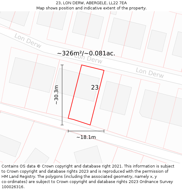23, LON DERW, ABERGELE, LL22 7EA: Plot and title map