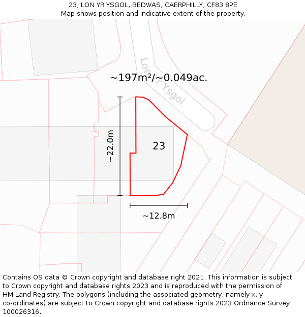 23, LON YR YSGOL, BEDWAS, CAERPHILLY, CF83 8PE: Plot and title map