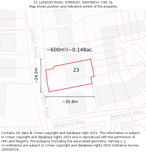 23, LONDON ROAD, STAPELEY, NANTWICH, CW5 7JL: Plot and title map