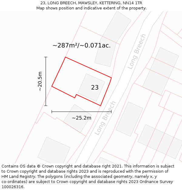 23, LONG BREECH, MAWSLEY, KETTERING, NN14 1TR: Plot and title map