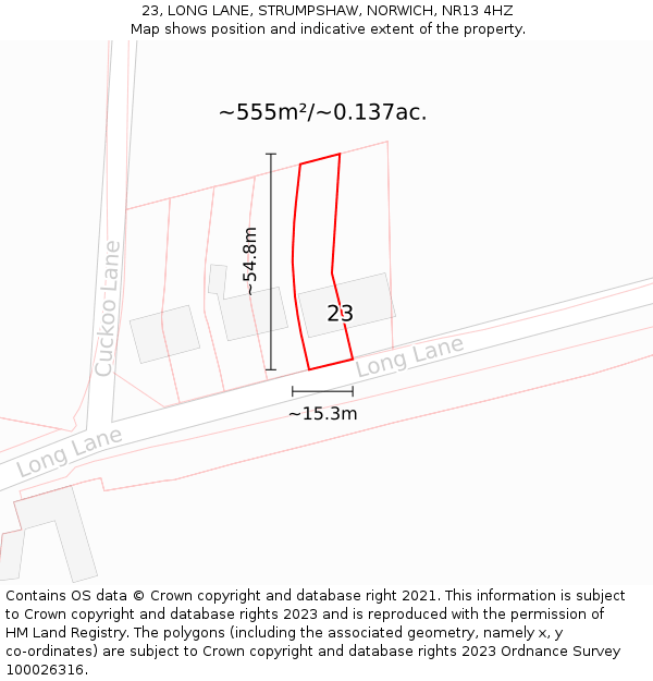 23, LONG LANE, STRUMPSHAW, NORWICH, NR13 4HZ: Plot and title map