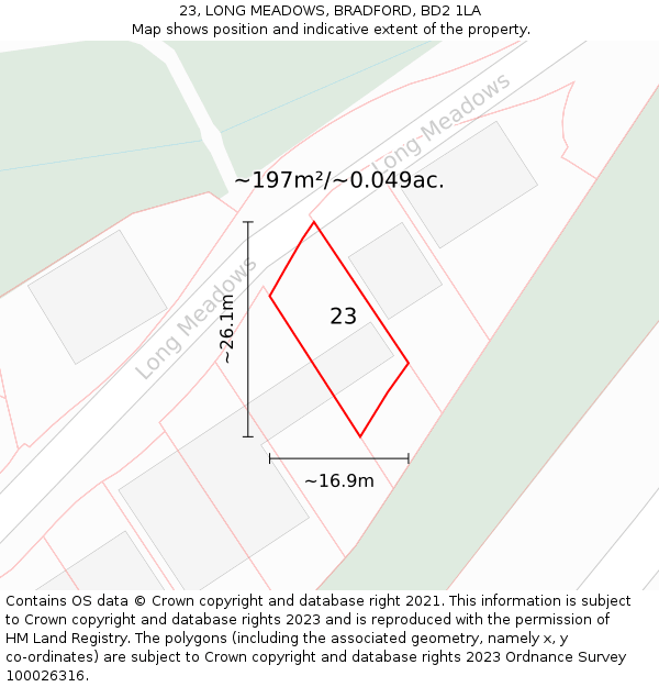 23, LONG MEADOWS, BRADFORD, BD2 1LA: Plot and title map