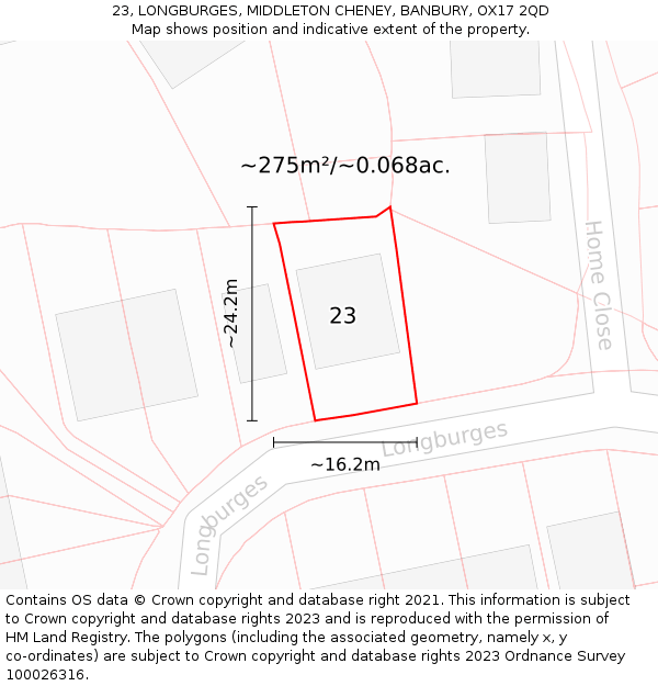 23, LONGBURGES, MIDDLETON CHENEY, BANBURY, OX17 2QD: Plot and title map