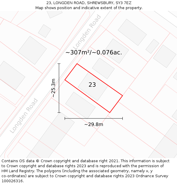 23, LONGDEN ROAD, SHREWSBURY, SY3 7EZ: Plot and title map
