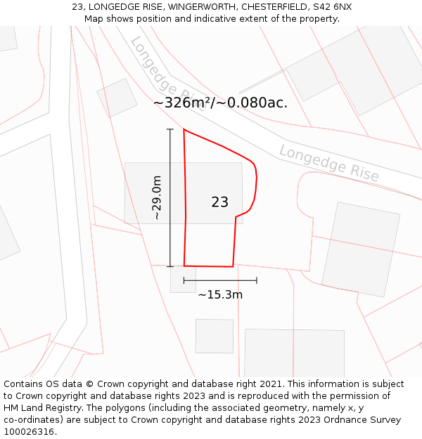 23, LONGEDGE RISE, WINGERWORTH, CHESTERFIELD, S42 6NX: Plot and title map