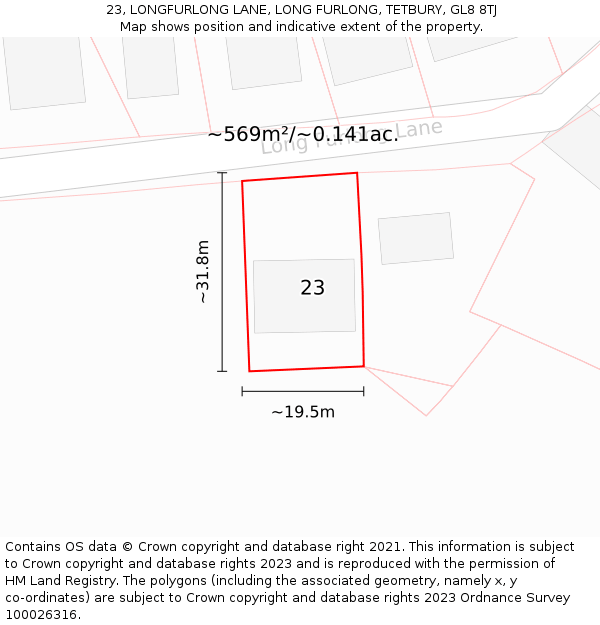 23, LONGFURLONG LANE, LONG FURLONG, TETBURY, GL8 8TJ: Plot and title map