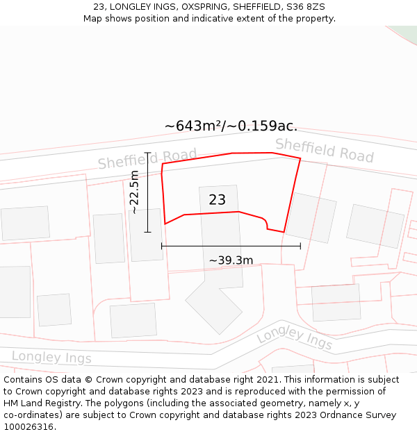23, LONGLEY INGS, OXSPRING, SHEFFIELD, S36 8ZS: Plot and title map