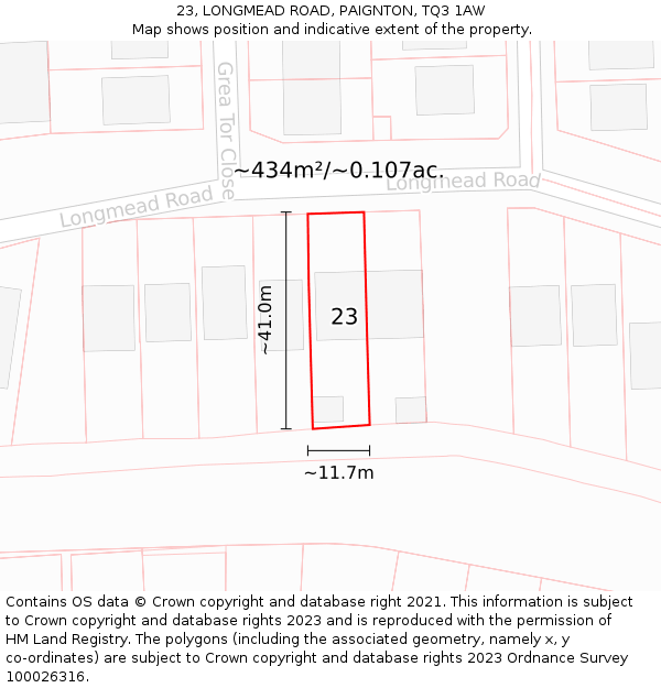 23, LONGMEAD ROAD, PAIGNTON, TQ3 1AW: Plot and title map