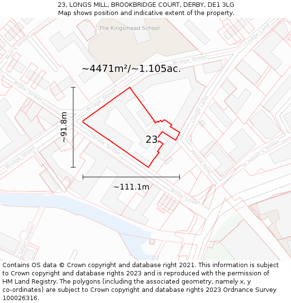 23, LONGS MILL, BROOKBRIDGE COURT, DERBY, DE1 3LG: Plot and title map