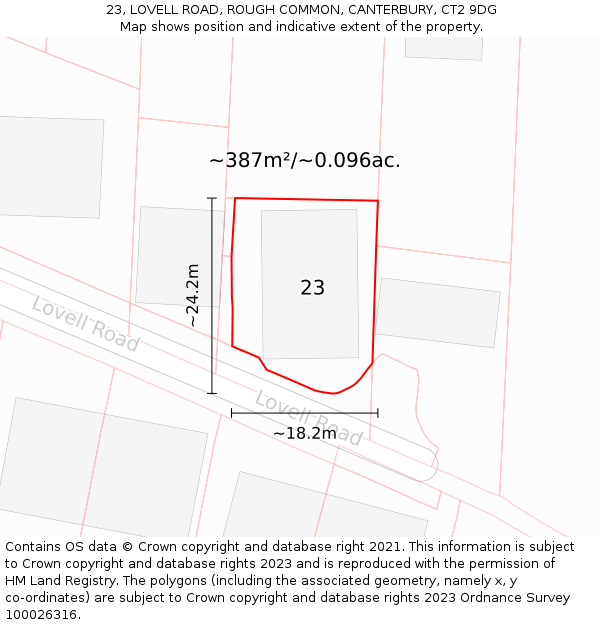 23, LOVELL ROAD, ROUGH COMMON, CANTERBURY, CT2 9DG: Plot and title map