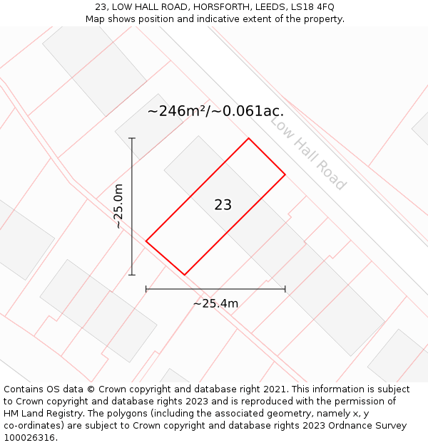 23, LOW HALL ROAD, HORSFORTH, LEEDS, LS18 4FQ: Plot and title map