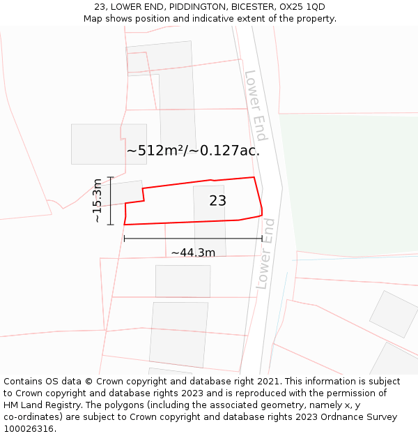 23, LOWER END, PIDDINGTON, BICESTER, OX25 1QD: Plot and title map