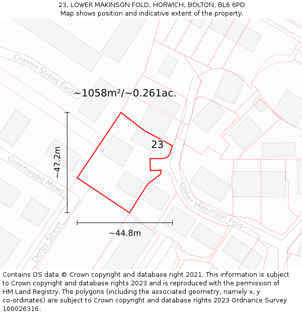 23, LOWER MAKINSON FOLD, HORWICH, BOLTON, BL6 6PD: Plot and title map