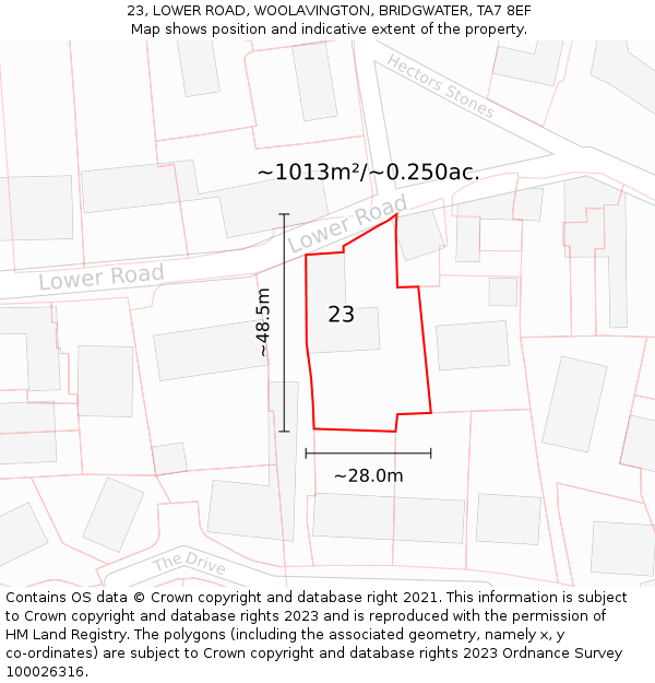 23, LOWER ROAD, WOOLAVINGTON, BRIDGWATER, TA7 8EF: Plot and title map