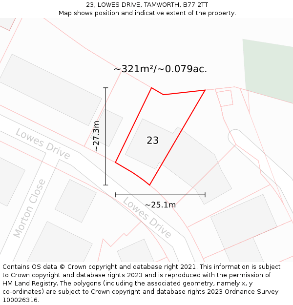23, LOWES DRIVE, TAMWORTH, B77 2TT: Plot and title map