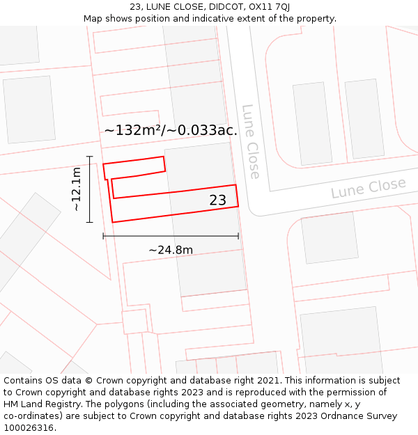 23, LUNE CLOSE, DIDCOT, OX11 7QJ: Plot and title map