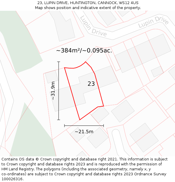 23, LUPIN DRIVE, HUNTINGTON, CANNOCK, WS12 4US: Plot and title map