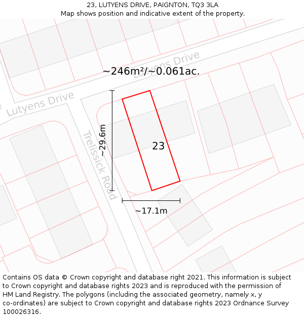 23, LUTYENS DRIVE, PAIGNTON, TQ3 3LA: Plot and title map